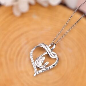 I Love You Forever Sterling Silver Mom CZ Heart Necklace